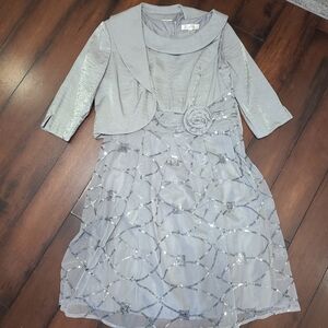 Silver Embellished Dress and Jacket Set